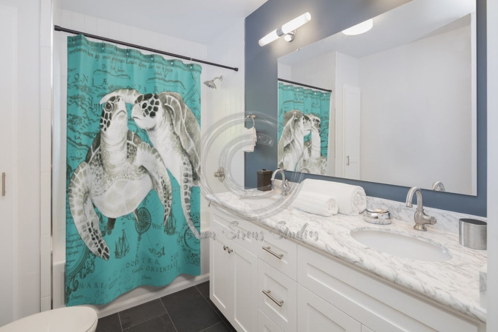 Sea Turtles Vintage Map Grey Teal Watercolor Shower Curtain – Seven Sirens  Studios