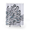 Black Ink Floral Abstract On White Shower Curtain 71X74 Home Decor