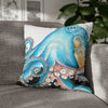 Blue Octopus Ink White Art Spun Polyester Square Pillow Case Home Decor