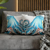 Blue Octopus Ink White Art Spun Polyester Square Pillow Case Home Decor