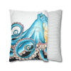 Blue Octopus Ink White Art Spun Polyester Square Pillow Case Home Decor