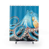 Blue Octopus Tentacles Black Ink Art Shower Curtain 71 × 74 Home Decor