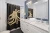 Blue Ring Octopus Black Shower Curtain Home Decor