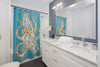 Blue Ring Octopus Tentacles Ink Art Shower Curtain Home Decor