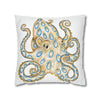 Blue Ring Octopus White Ink Art Spun Polyester Square Pillow Case Home Decor