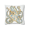 Blue Ring Octopus White Ink Art Spun Polyester Square Pillow Case Home Decor