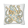 Blue Ring Octopus White Ink Art Spun Polyester Square Pillow Case Home Decor