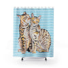 Cute Bengal Cats Blue Pinstripe Shower Curtain 71X74 Home Decor