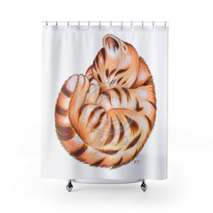 Cute Ginger Kitten Fur Ball Shower Curtain 71X74 Home Decor