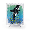 Cute Orca Whale Doodles Teal Shower Curtain 71X74 Home Decor