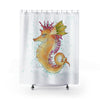 Cute Seahorse Lady Magenta Orange Teal Splash Ink Art Shower Curtain 71 × 74 Home Decor