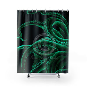 Green Tentacles Octopus Black Ink Art Shower Curtain 71 × 74 Home Decor