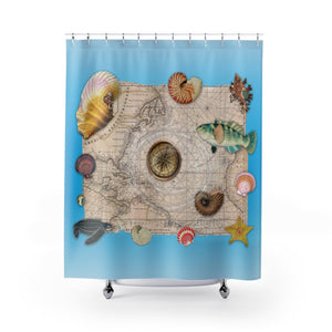 Marine Treasures Nautical Life Blue Shower Curtain 71X74 Home Decor