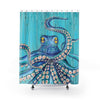 Octopus Blue Teal Boards Kraken Ink Art Shower Curtain 71 × 74 Home Decor