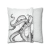 Octopus Kraken Tentacles Black White Ink Art Spun Polyester Square Pillow Case Home Decor