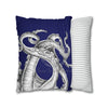 Octopus Kraken Tentacles Navy Blue Ink Art Spun Polyester Square Pillow Case Home Decor