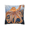 Octopus Orange Red Blue Bubbles Dance Art Spun Polyester Square Pillow Case Home Decor