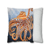 Octopus Orange Red Blue Bubbles Dance Art Spun Polyester Square Pillow Case Home Decor