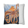 Octopus Orange Red Blue Bubbles Dance Art Spun Polyester Square Pillow Case Home Decor