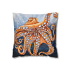 Octopus Orange Red Blue Bubbles Dance Art Spun Polyester Square Pillow Case Home Decor