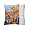 Octopus Orange Red Blue Bubbles Dance Art Spun Polyester Square Pillow Case Home Decor