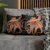 Octopus Orange Red Bubbles Dance Black Art Spun Polyester Square Pillow Case Home Decor