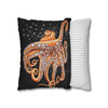 Octopus Orange Red Bubbles Dance Black Art Spun Polyester Square Pillow Case Home Decor