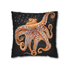 Octopus Orange Red Bubbles Dance Black Art Spun Polyester Square Pillow Case Home Decor