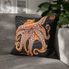 Octopus Orange Red Bubbles Dance Black Art Spun Polyester Square Pillow Case Home Decor