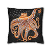 Octopus Orange Red Bubbles Dance Black Art Spun Polyester Square Pillow Case Home Decor