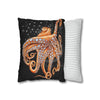 Octopus Orange Red Bubbles Dance Black Art Spun Polyester Square Pillow Case Home Decor