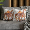 Octopus Orange Red Dance Bubbles Art Spun Polyester Square Pillow Case Home Decor