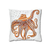 Octopus Orange Red Dance Bubbles Art Spun Polyester Square Pillow Case Home Decor