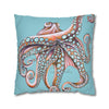 Octopus Pink On Blue Teal Dance Art Spun Polyester Square Pillow Case Home Decor