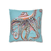 Octopus Pink On Blue Teal Dance Art Spun Polyester Square Pillow Case Home Decor