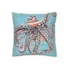 Octopus Pink On Blue Teal Dance Art Spun Polyester Square Pillow Case Home Decor