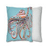 Octopus Pink On Blue Teal Dance Art Spun Polyester Square Pillow Case Home Decor