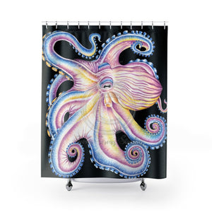 Octopus Rainbow Ink Black Shower Curtain 71 × 74 Home Decor