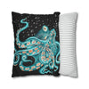 Octopus Teal Green Bubbles Black Art Spun Polyester Square Pillow Case Home Decor