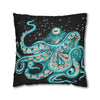 Octopus Teal Green Bubbles Black Art Spun Polyester Square Pillow Case Home Decor