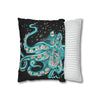 Octopus Teal Green Bubbles Black Art Spun Polyester Square Pillow Case Home Decor