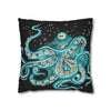 Octopus Teal Green Bubbles Black Art Spun Polyester Square Pillow Case Home Decor