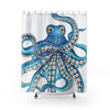 Octopus Tentacles Kraken! Blue Teal On White Shower Curtain 71 × 74 Home Decor