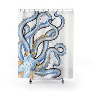 Octopus Tentacles Yellow Blue Ink Art Shower Curtain 71 × 74 Home Decor