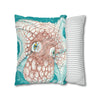 Orange Octopus Kraken Tentacles Ink Teal Art Spun Polyester Square Pillow Case Home Decor