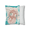 Orange Octopus Kraken Tentacles Ink Teal Art Spun Polyester Square Pillow Case Home Decor