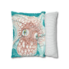 Orange Octopus Kraken Tentacles Ink Teal Art Spun Polyester Square Pillow Case Home Decor