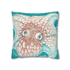 Orange Octopus Kraken Tentacles Ink Teal Art Spun Polyester Square Pillow Case Home Decor