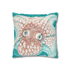 Orange Octopus Kraken Tentacles Ink Teal Art Spun Polyester Square Pillow Case Home Decor