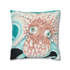 Orange Octopus Kraken Tentacles Ink Teal Green Art Spun Polyester Square Pillow Case Home Decor